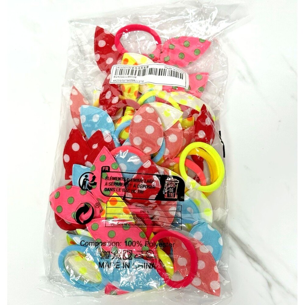 Girls Assorted Polka Dot Rabbit Ears Bow Cute Ponytail Holders Set of 30 New!